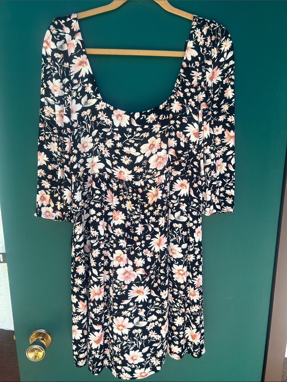 American Eagle Outfitters Black Floral Midi Dress with Blush Accents